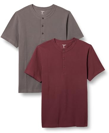 Amazon Essentials Herren Kurzärmliges Henley-Shirt aus Piqué mit schlanker Passform, 2er-Pack, Burgunderrot/Grau, XXL