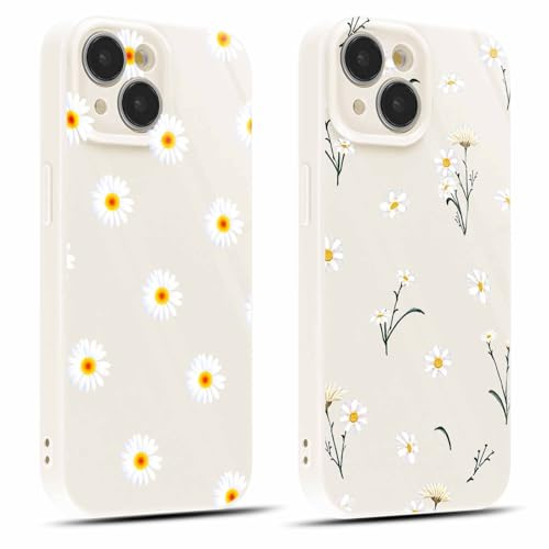 Yoedge 2 Stück Blumen HandyHülle für Apple iPhone 13 Hülle Blume 6,1, Silikon Handy Hülle für iPhone 13 Case 3D Daisy Gänseblümchen Muster Aesthetic Mädchen Frauen Geschenk Schutzhülle Weiß Cover