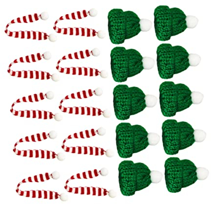 Toyvian Weihnachts Kleiner Schal und Mütze 20 Stück Puppenkleidungszubehör Kreative Pflanzendekoration Weinflasche Abdeckung Tischdeko Hunde Kostüm Gestricktes Accessoire für Weihnachten Rot und Weiß