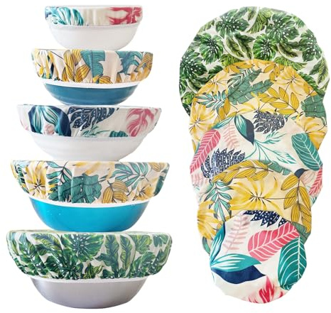 Envoltura Verde 5 Pcs Eco-friendly Reusable Beewax Bowl Covers Cotton Cloth Storage Elastic Food Storage Covers For Food, Fruits and Leftover