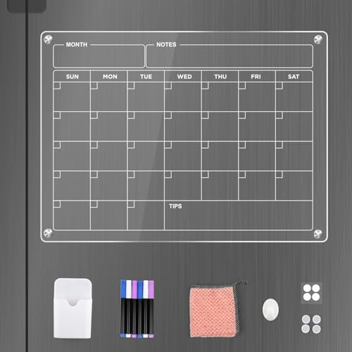 Magnetischer Monatsplaner 40cm x 30cm, Transparente Monatsplaner Abwischbar Acryl Whiteboard für den Kühlschrank mit Reinigungstuch
