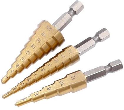 3 Stück 3–12 mm 4–12 mm 4–20 mm HSS-Stufenbohrer-Set mit gerader Nut, beschichtetes Holz, Metall, Lochschneider, Kernbohrer-Set (Color : Nitriding Black 3PC-01)