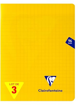 Clairefontaine 343741AMZC Un lot de 3 Cahiers Agrafés Mimesys - 17x22 cm - 96 Pages Grands Carreaux - 90 g - Couverture Polypro - Couleur : Jaune