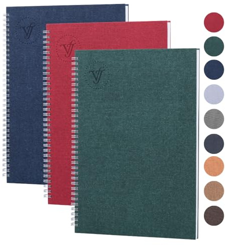 Victoria's Journals – A4 anteckningsbok, inbunden A4-fodrad anteckningsbok med 8 mm linjeavstånd, 80 gsm, 160 sidor, paket med 3, 21 x 5 x 29,7 cm, färgad