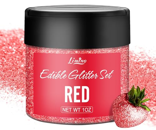 Essbarer Glitzer - 1oz Essbarer Glitzerpulver Schimmer Glitzerstaub für Getränke, Kuchen, Cocktails - Metallisch Glitzerpuder Lebensmittelfarbe Pulver zum Wein, Backen, Fondant, Keksen (Rot)