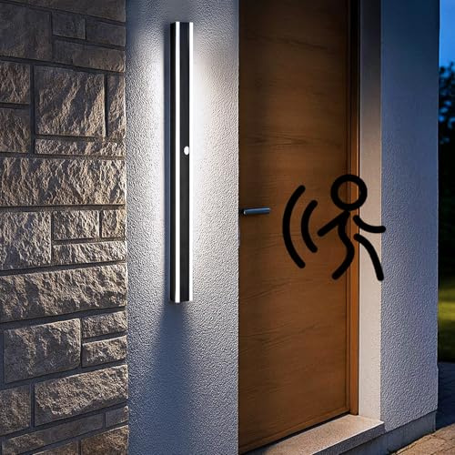 ANKBOY 100CM Lange Wandleuchte Außenlampe mit Bewegungsmelder Kaltweiß | Aussenwandleuchte LED Bewegungsmelder Außen 6000K Wasserdicht Außenleuchte Wand für Terrass Haustür, 32W