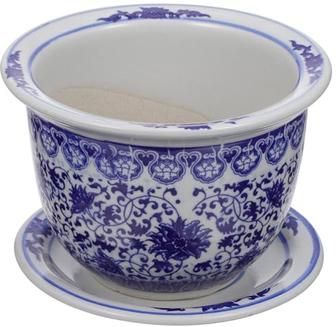 BESPORTBLE Blauer Und Weißer Porzellan-Blumentopf Chinesischer Keramik-Übertopf Mit Untertasse Pflanzenbehälter Mit Drainageloch Bonsai Für Zuhause Büro Gartendekoration