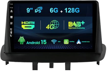 MISONDA Integrado Dab+/4G IPS 9 Pulgadas Doble DIN Android 15 Radio Coche para Renault Megane 3 2008-2014 Microfon/Cámara Trasera 6G+128G con WiFi/GPS/Carplay/DSP/BT/RDS