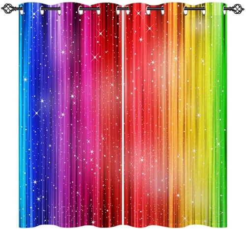 ANHOPE Bunte Regenbogen Linie Gardinen Blickdichte Thermo Vorhänge mit Ösen Kinder Mädchen Vorhang Blackout Curtain Wohnzimmer Schlafzimmer Verdunklungsvorhänge 2er Set H 160 x B 107 cm