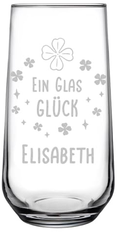 polar-effekt Longdrink Cocktailglas 470 ml mit personalisierter Gravur - Glas für Drinks, Wasser und Saft - Glücksbringer Geschenk - spülmaschinenfest und BPA-Frei