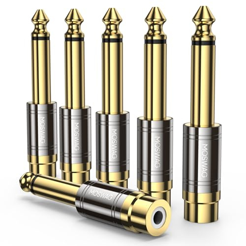 MOSWAG 6.35mm to RCA Adapter, 1/4 Inch Mono Plug to RCA Female Audio Converter for Microphone, Amplifier, Phone, Electric Guitar (6 pack)