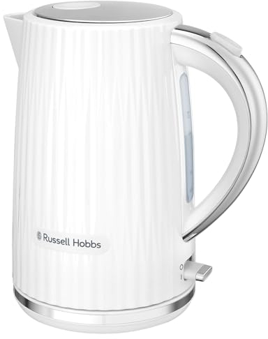 Russell Hobbs Bouilloire électrique (Eau chaude, thé, café, 1,7 L, couvercle à ouverture par pression, bec verseur parfait, filtre amovible et lavable, voyant lumineux, blanc, 2400W) Eden 27360-70