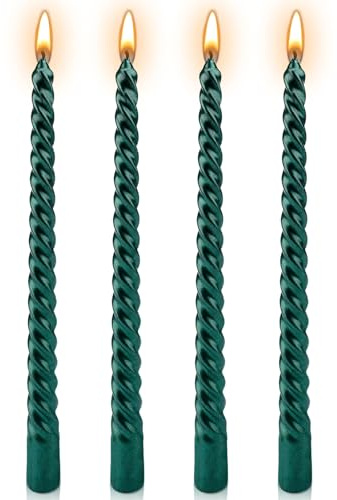 Candele verdi, candele coniche verdi da 25,4 cm, set di 4 candele a spirale intrecciate, antigoccia, 7 ore di combustione, non profumate, decorative per San Valentino, Natale, feste di compleanno