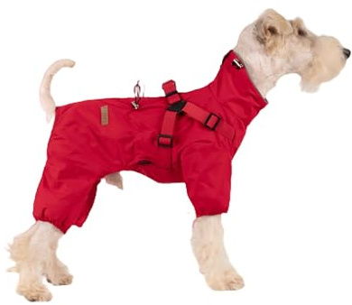 BT Bear Hundegeschirr Regenmantel, Verstellbare 4-Bein-Hundejacke mit Geschirr Reflektierender Overall Wasserdichter Mantel für Kleine Hunde, Rot S
