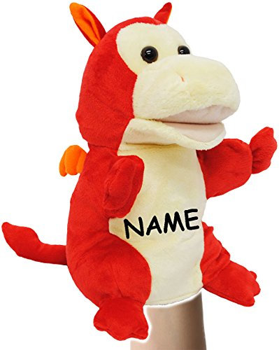 alles-meine.de GmbH Handpuppe/Handspielpuppe - Drache - incl. Name - Mund bespielbar & Arme beweglich - superweich - Handpuppen Kasperletheater - Stofftier/Drachen - Plüs..