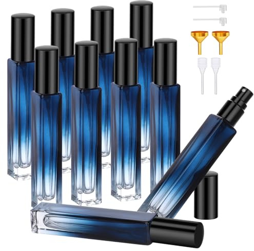 Segbeauty Porta Profumo da Viaggio, 10 Pezzi 10ml Atomizzatore Profumo, Portaprofumo da Viaggio Ricaricabile, Vaporizzatore in Vetro, Flacone Spray Vuoto per Oli Essenziali (Gradiente Blu)