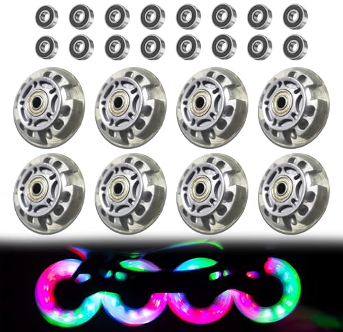 LEKEFETO 8 Stück Inline Skate Rollen, 72MM silbertransparent inliner Rollen, Inline Skate Teile Räder mit 16 Stück kugellager,Universell für alle Arten von Rollschuhen