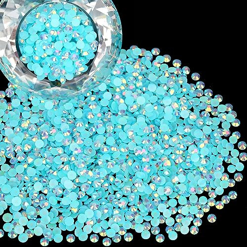Wholesale Bulk Bags - 3000 diamantes de imitación de resina de 4 mm con parte trasera plana, gelatina aguamarina AB redondos, no termoadhesivos para uñas, vasos, adornos brillantes, piedra de cristal