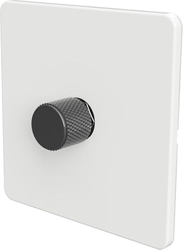 LED Dimmer Switch [Metal Knob/Plastic faceplate] 2-way Rotary Push On/Off for Dimmable LED and Halogen Lights, minimum brightness adjustable - White/Grey 1-Gang