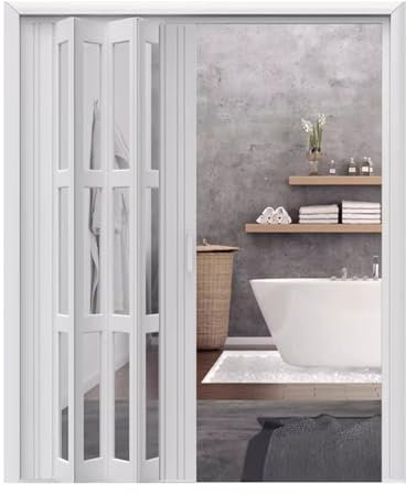 PVC-Akkordeon-Falttür für Küche und Bad, 61 - 203,2 cm, Raumteiler mit transparenten Paneelen, Innenschrank und Schrank, platzsparend (150 x 203 cm)