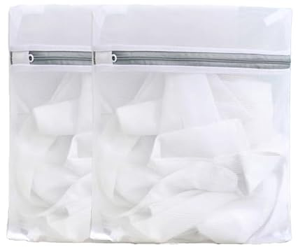 Yyyuluo 2 Stück Wäschesäcke 25x30cm Mesh Waschbeutel mit Reißverschluss - Wiederverwendbare Waschsäcke für Feinwäsche, Socken & Unterwäsche, Maschinenwaschbar, Reise (Weiß)