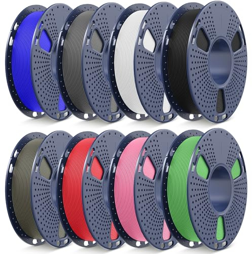 SUNLU PLA Filament Bundle 1.75mm Matte, Neatly Wound Filament, Smooth Matte Finish, 2kg in Total, 0.25kg Spool, 8 Packs, Black+White+Grey+Clay+Green+Pink+Blue+Red
