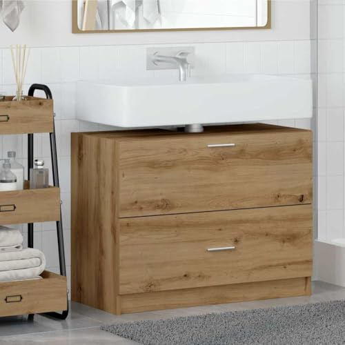 Artisan, armadietto per lavabo, in legno di quercia, 78 x 37 x 59 cm, con cassetto e porta, mobili da bagno rustici, resistente all'umidità, durevole, facile da pulire