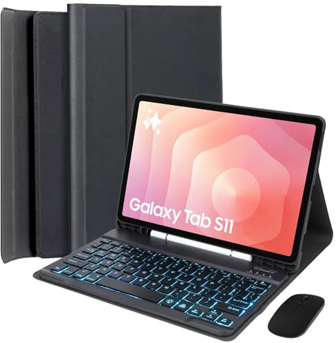 EHLCYS Funda con Teclado para Samsung Galaxy Tab S11 5G 11 Pulgadas 2025 (SM-X730/X736B), Español Ñ Teclado Bluetooth Extraíble con Retroiluminación 7 Colores, Cubierta Ultrafina con Ratón,Negro