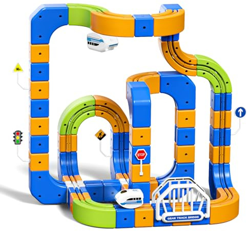 Hzitcigm Tren Eléctrico Niños 225 Piezas (80 Vías + 2 Trenes) – Gran Pista Flexible 3D Antigravedad Circuito Tren Electrico, Juego de Construcción Stem DIY, Trenes Motorizados USB, Regalo 3-10 Años