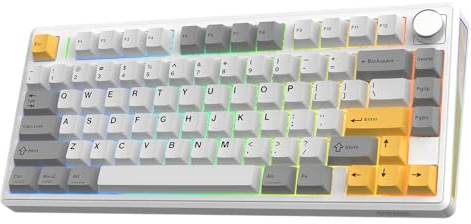 EPOMAKER TH80 V2 75% Teclado Gaming Mecánico Inalámbrico con Perilla,Blanco | 8000mAh, 2.4G/BT, Hot-Swap, Tecla PBT, Modificador de Mac, RGB&Luz Lateral, Tecla Programable, para Mac/PC,Creamy Jade Switch