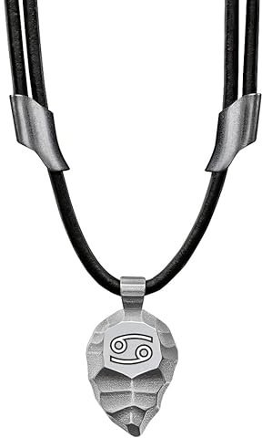 Element of Gods Titan-Anhänger Keil mit Sternzeichen nach Wahl – Stilvolle Unisex Halskette aus schwarzem Lederband und robustem Titan – Astrologie Schmuck & Zodiac Geschenk für Damen & Herren