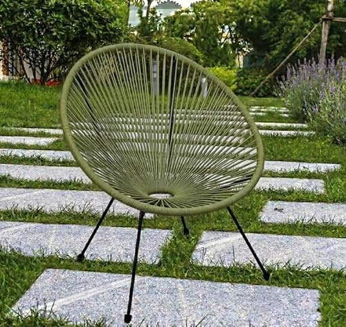 Tata Home Sedia da Esterno Interno Poltrona Relax da Giardino Terrazzo Telaio in Accaio Resistente Struttura in Corde Elastiche Stile Retrò Mod. String (Verde Oliva)