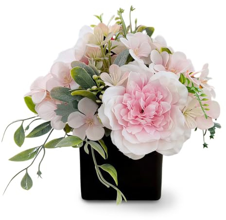 NBOUOU Artificial Flowers with Ceramic in Vase, Black Bathroom Accessories Vase Deco Artificial Flowers Table Decoration Centrepiece, for Coffee Table Bedroom Living Room Window Sill Decoration