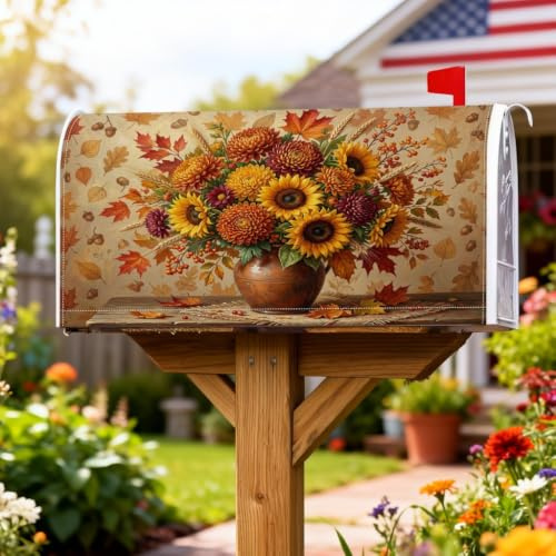 Coperture magnetiche per cassette postali con girasole, rustiche foglie di crisantemo gialle per la decorazione del prato, 53 x 64 cm