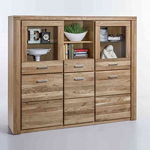 moebelstore24 Highboard Vitrine Taber Wildeiche geölt Teilmassiv