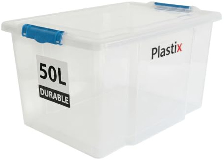 Plastix 50L storage box containers with lids (Pack of 1),Really useful plastic box for Store Home & Office stuff Stackable [UK Made]
