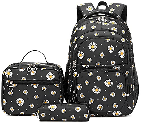 TCYIN Sac a Dos Scolaires Femme College Scolaire Sets de Sac à Dos Sac École Ado Fille Cartable Collège Sac d'école (Noir)