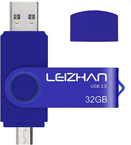 LEIZHAN Memoria USB 3.0 32GB,Pendrive OTG 2 in 1 USB Flash Stick para Samsung Huawei Android PC Tableta Mac -32GB(Azul)