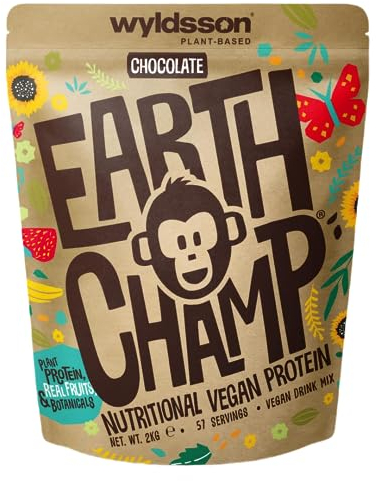 Vegan Protein Powder (2kg - 56 Servings) EarthChamp by Wyldsson - Plant Based Chocolate Protein Powder Shake, Dairy Free, Gluten Free, Lactose Free Protien Powder (Chocolate)