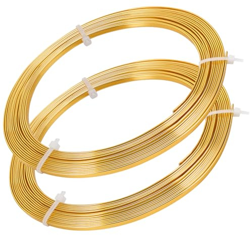 BENECREAT 10m (33FT) 3mm breiter goldfarbener Aluminium Flachdraht eloxiert flacher Kunstdraht für Schmuckherstellung, 5m/Rolle