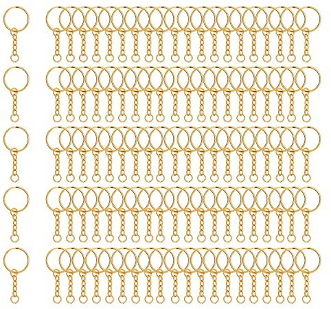 100 Stück 25mm Schlüsselring mit Kette Schlüsselanhänger mit Spaltringe für Schlüssel Handwerk DIY, Schmuckherstellung, Rostfreies Metall (Goldene)