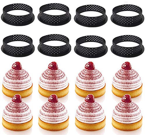 8 moldes perforados de silicona desmontables para tartas con forma redonda y mousse círculo para decoración de tartas.