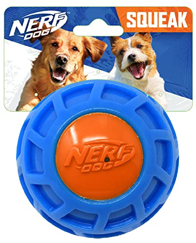 Nerf Dog Exo-Quietschball, TPR, 10,2 cm, Blau/Orange - Hundespielzeug-Ball für kleine, mittelgroße und große Rassen