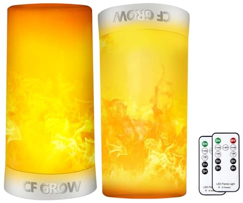 LED Flame Effect Fireplace Light with Remote & Timer, USB Rechargeable Battery Operated Flameless Candle Light for Room Party Bar Decor - 2 PCS