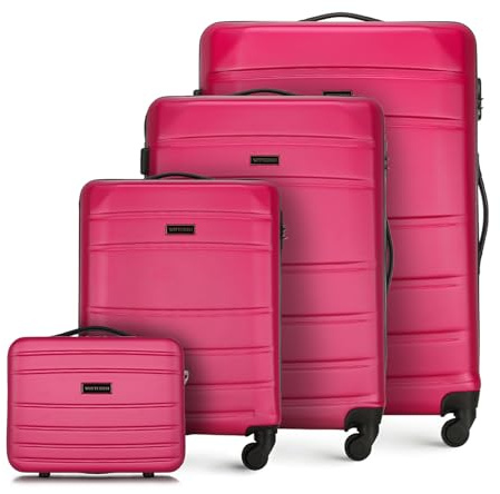 WITTCHEN set di 4 valigie con custodia per cosmetici trolley bagaglio a mano in ABS con 4 ruote spinner chiusura a combinazione maniglia telescopica Globe Line Rosa Ryanair/ITA Airways