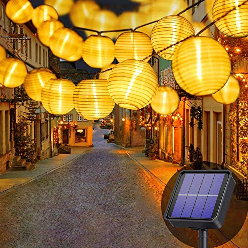 Lezonic Guirlande lumineuse solaire d'extérieur - 8 m - 30 lanternes LED - 8 modes - Étanche - Éclairage solaire pour jardin, balcon, cour, mariage, Noël, fête (blanc chaud)