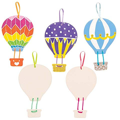 Baker Ross FE359 Decoraciones de Cerámica Globos Aerostáticos - Paquete de 5, proyectos creativos de arte y manualidades que se pueden pintar para que los niños hagan, personalicen y decoren
