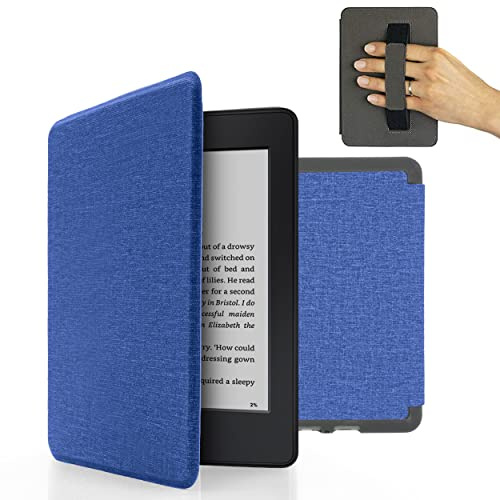 MyGadget Hülle für Kindle Paperwhite 7. Generation [ Modell : EY21 | DP75SDI - bis 2017-6 Zoll ] mit Handschlaufe & Auto Sleep | Wake Funktion - Flip Case in Dunkel Blau