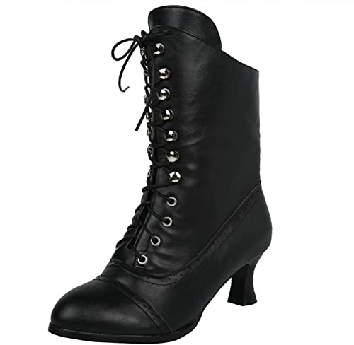 SHITOUJI Bottes mi-mollet punk gothique à talon Louis vintage en cuir pour femme Bottes victoriennes à bout pointu Chaussures de chevalier décontractées