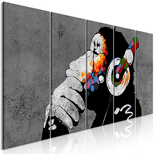 murando Acoustic Canvas Wall Art DJ Monkey 225x90 cm / 89 x 35 picture with acoustic foam sound absorption print image Artwork 5 pcs room acoustics soundproofing Banksy g-A-0289-b-m